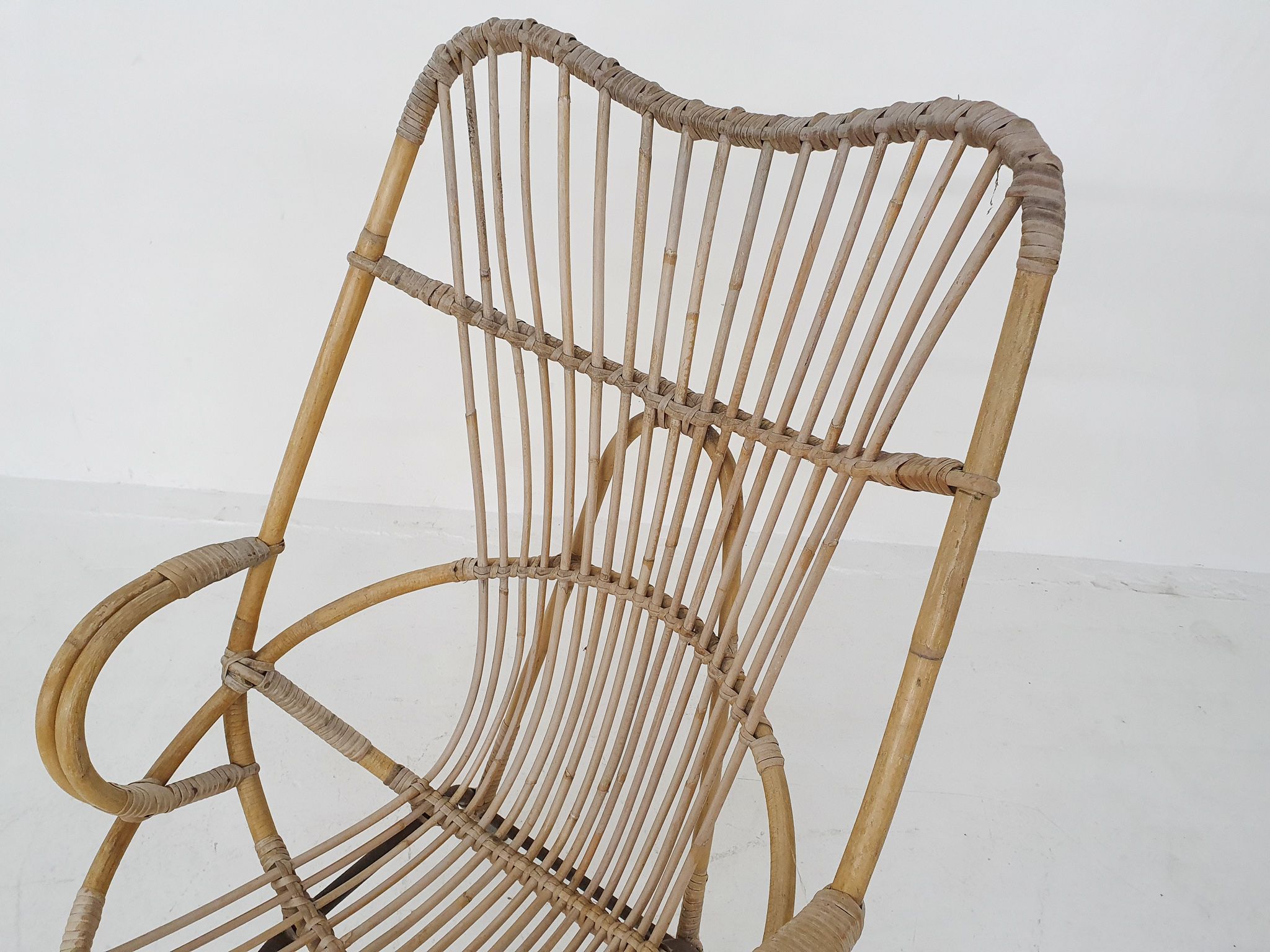 Rohe Noordwolde rattan and metal lounge chair, The Netherlands 1950's