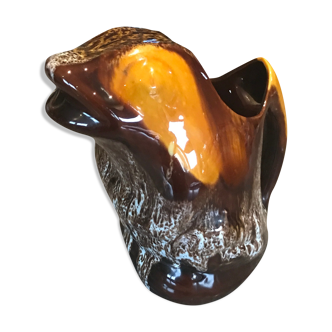 Pichet en barbotine émaillée Vallauris forme grenouille 18,5 cm