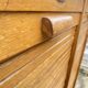 Double-column oak filing cabinet with curtains, 1950s.