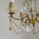 Vintage 4-Light Bronze, Glass & Crystal Chandelier with Amber Glass Drops