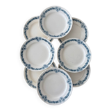 Set of 8 blue ironstone dinner plates Longchamp model Denise.