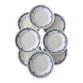Set of 8 blue ironstone dinner plates Longchamp model Denise.