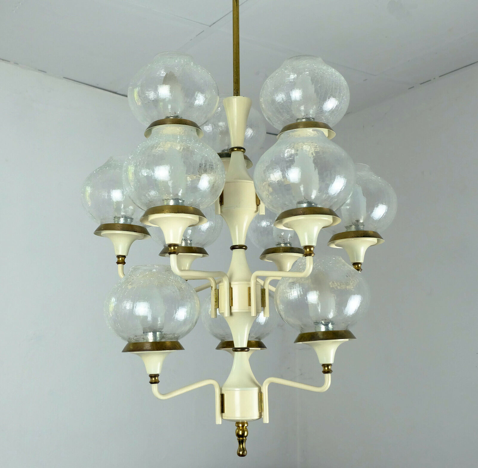 1960s mid century chandelier brass 12 crackle glass shades