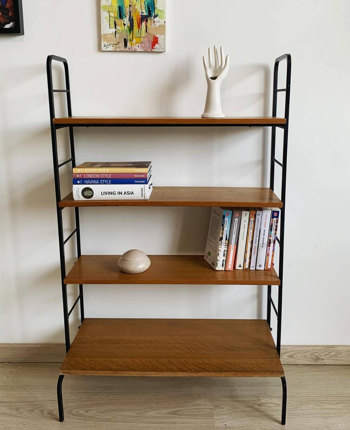 Vintage shelf in wood and wrought iron