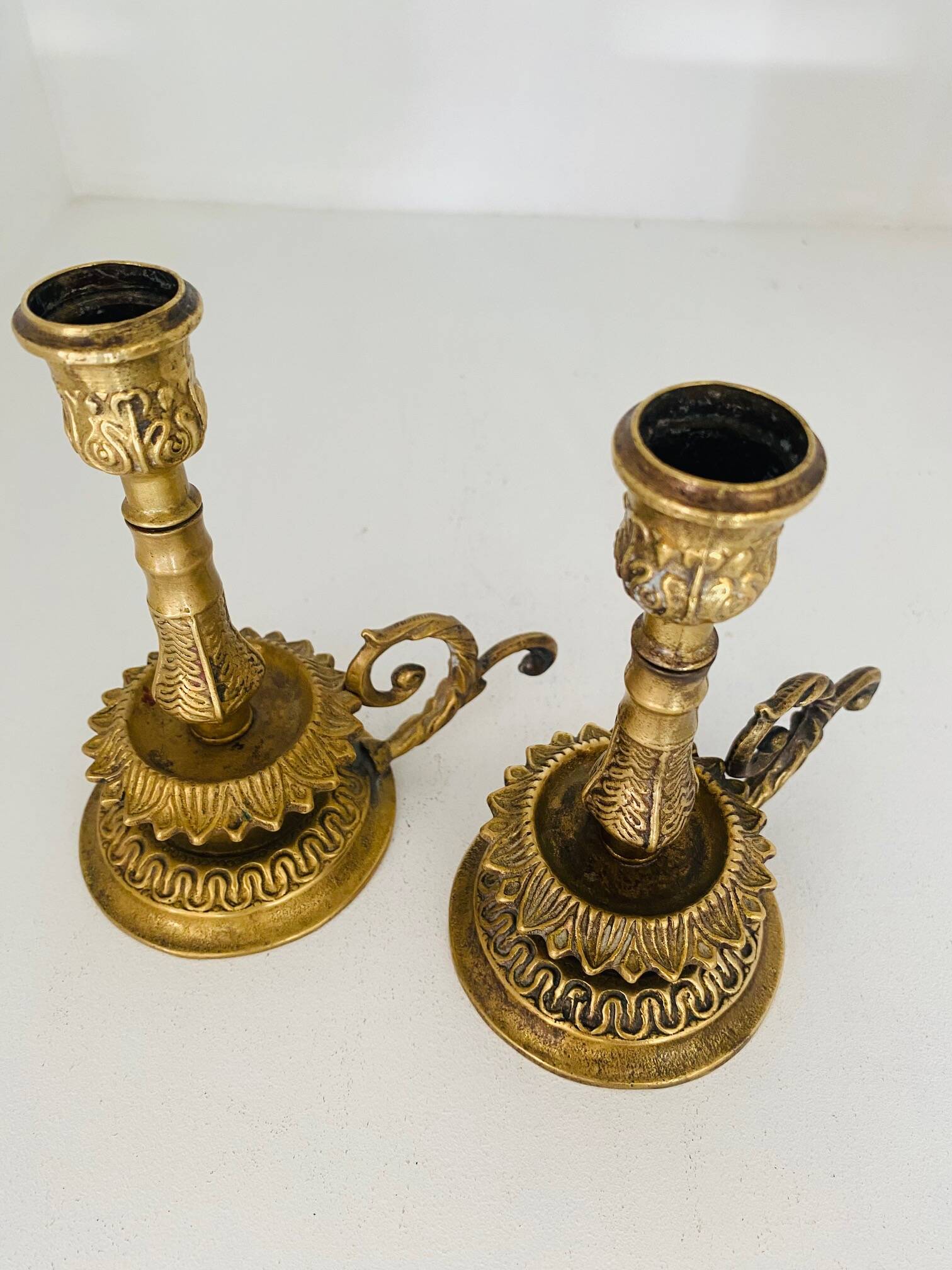 Pair of gilded brass candlesticks