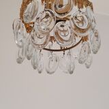 Lustre brutaliste en laiton avec pampilles en cristal