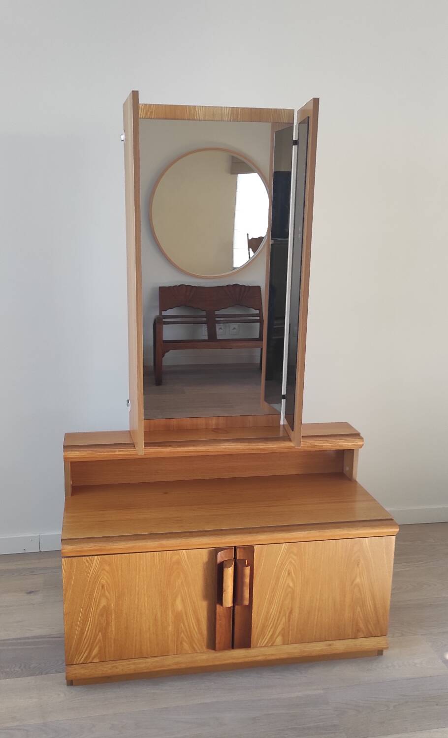 Vintage chest of drawers with triptych mirror, 60's