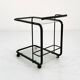 Black postmodern metal and glass serving trolley, 1980