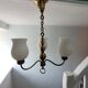 Three-light brass and opaline chandelier