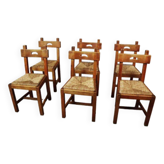 Ensemble de six chaises de salle à manger brutalistes et rustiques
