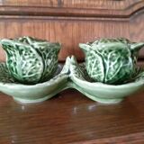 Salt and pepper service on their tray, in the shape of cabbages