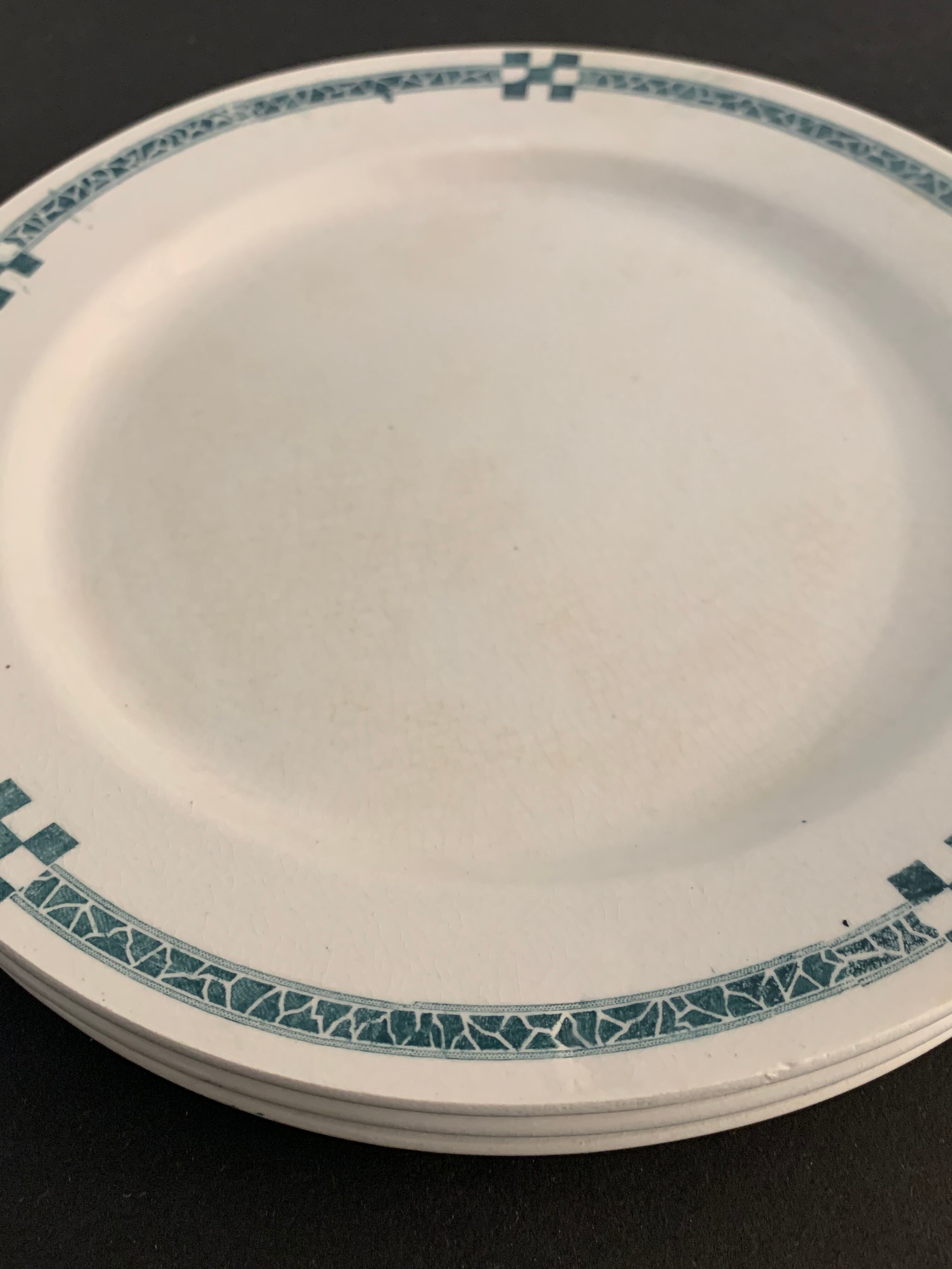 10 flat plates art deco Creil and Montereau model Nancy blue green gray