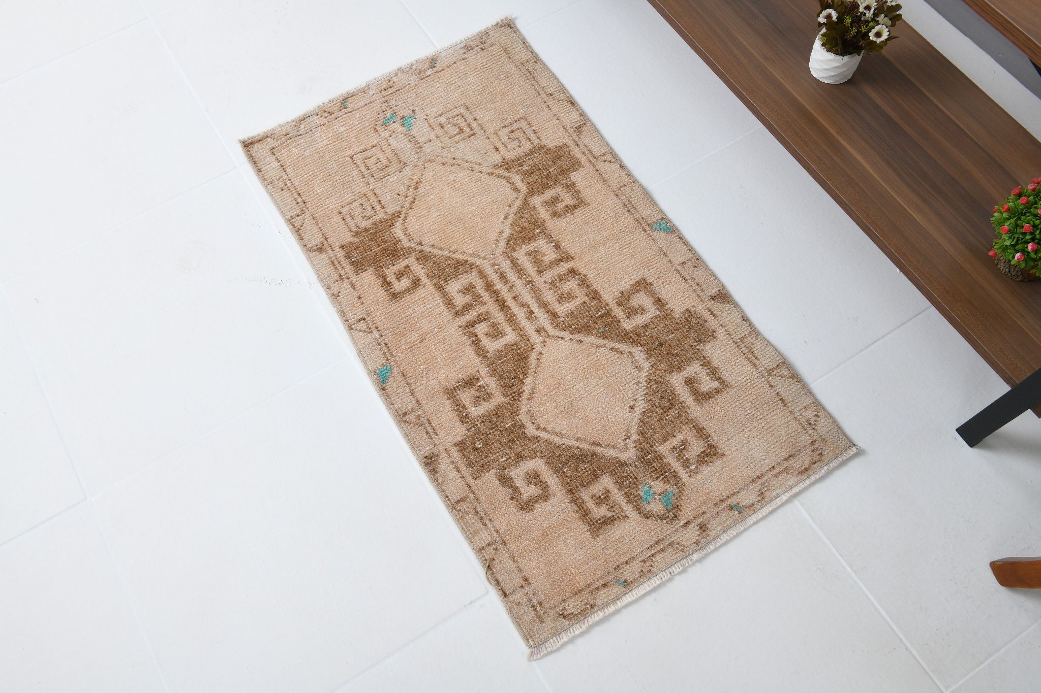 Tapis marron beige turc vintage 94x52cm