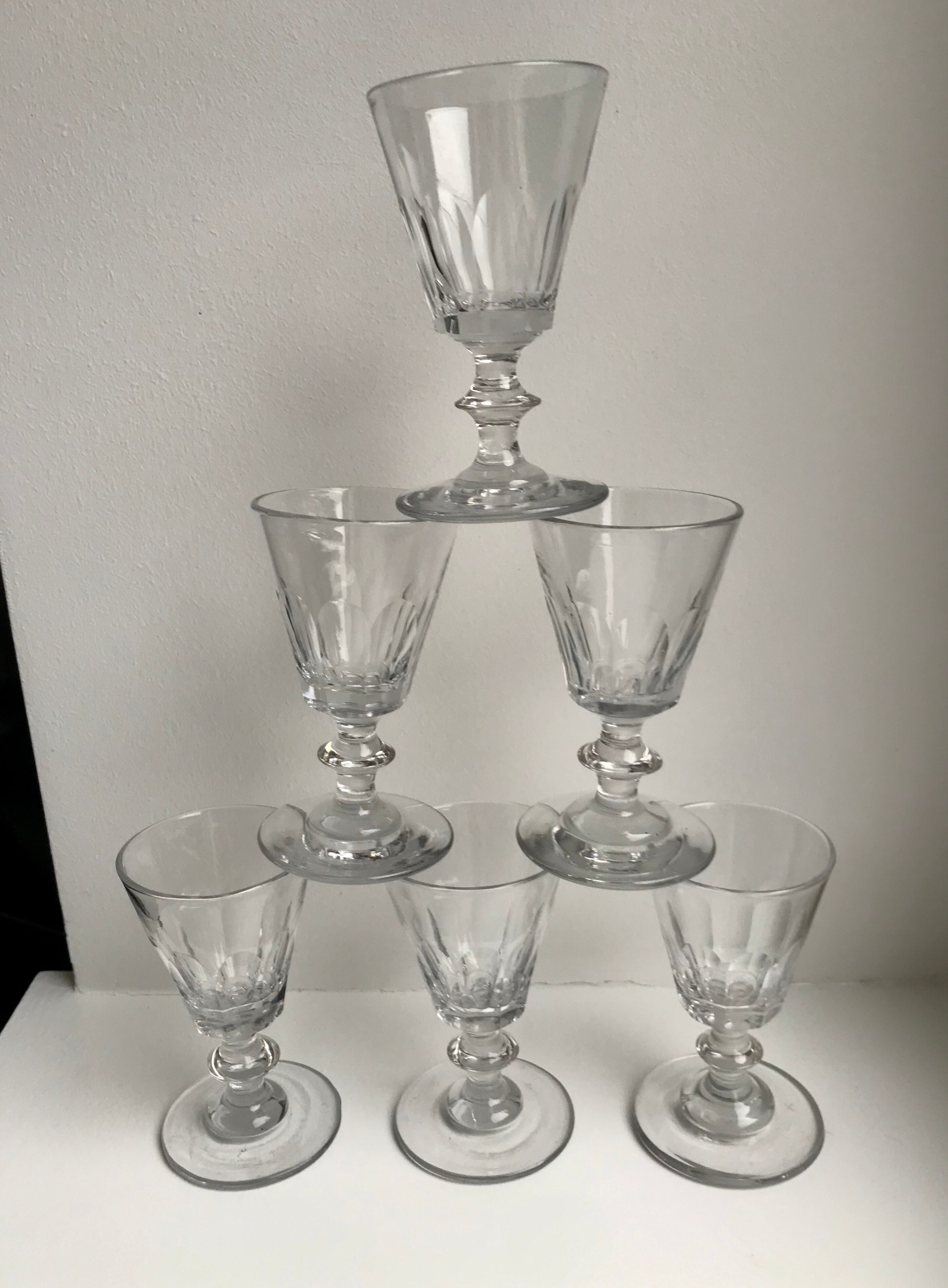 set of 6 glasses with crystal stems early twentieth