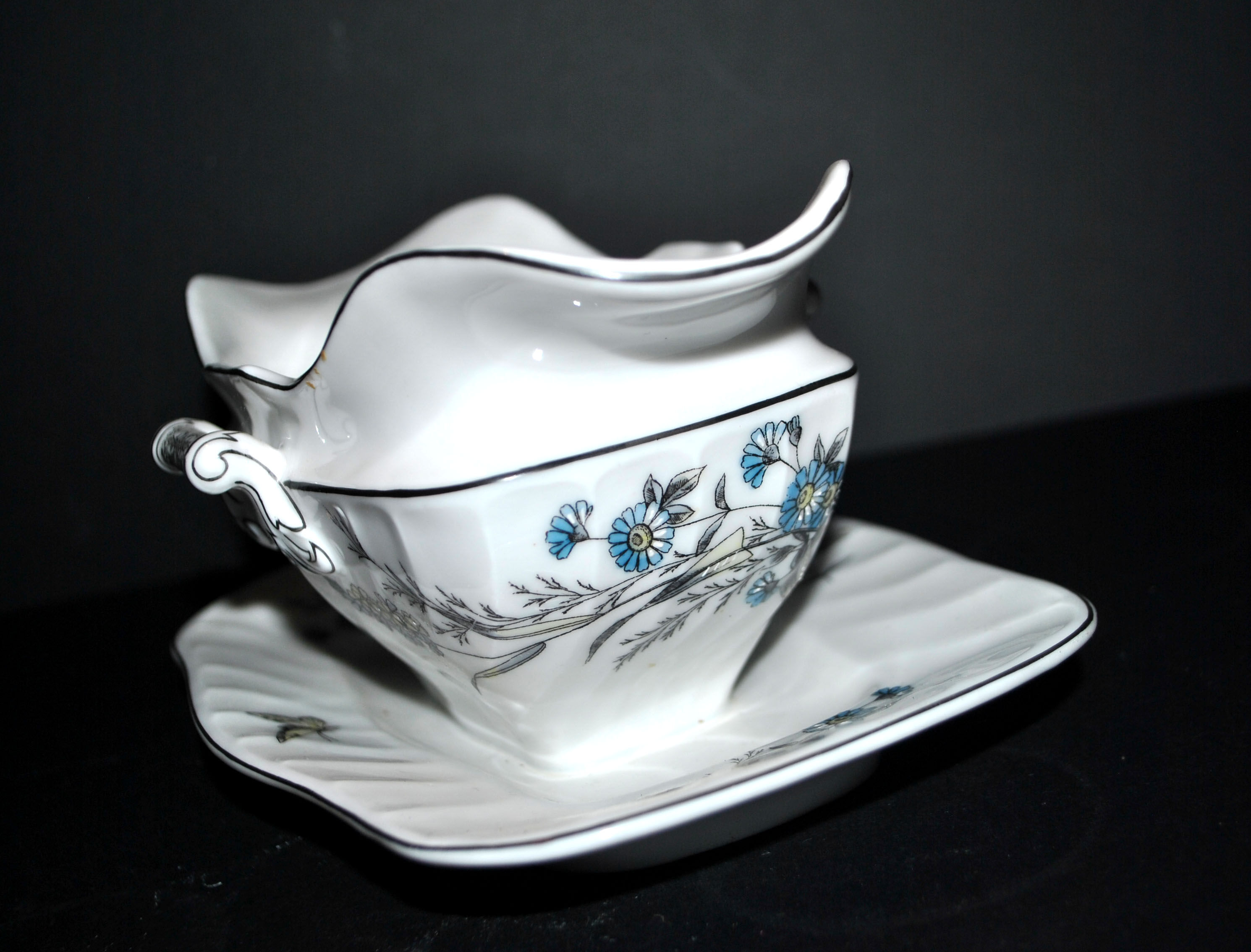 Antique Empire style porcelain sauceboat, hand-painted