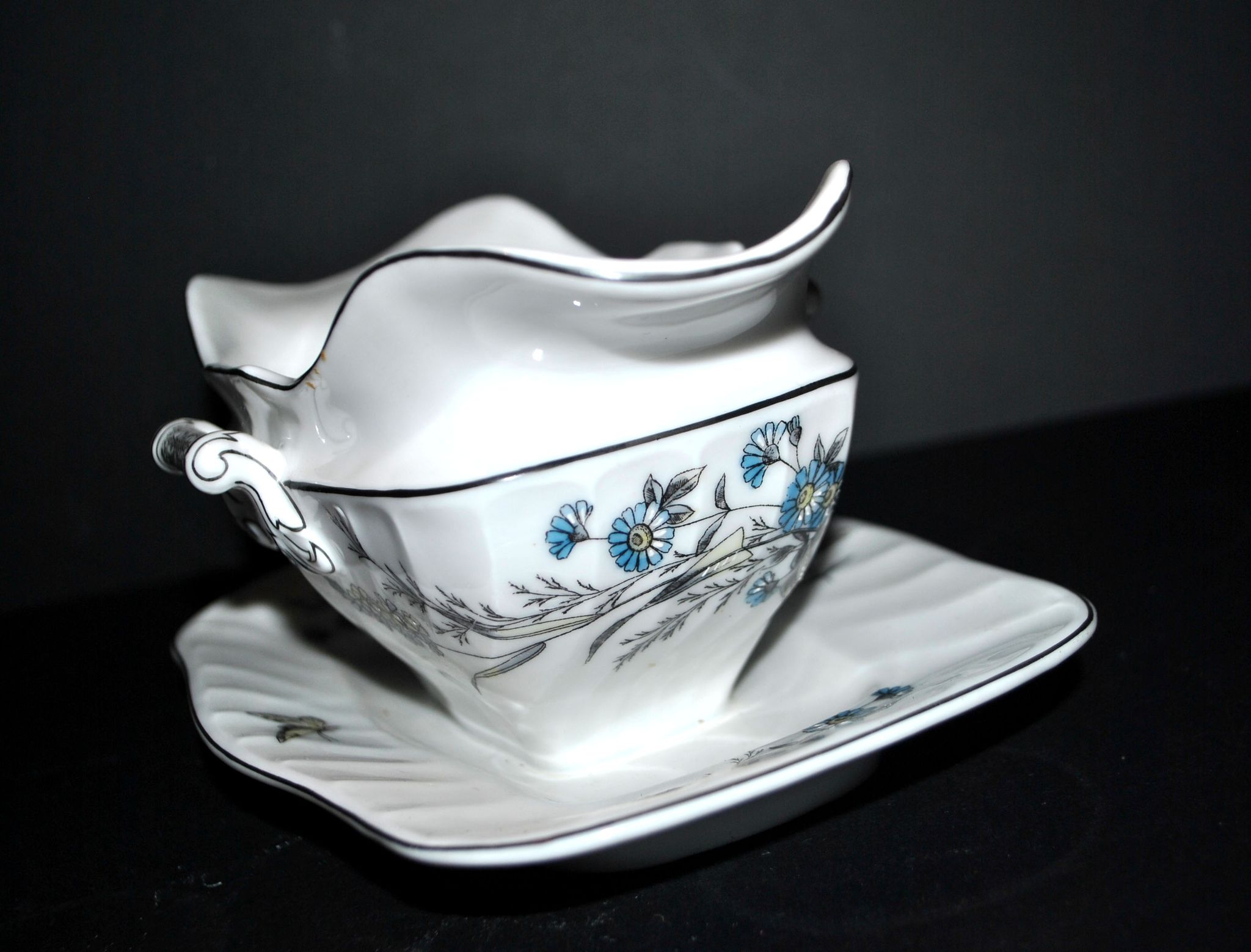 Antique Empire style porcelain sauceboat, hand-painted