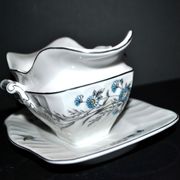 Antique Empire style porcelain sauceboat, hand-painted