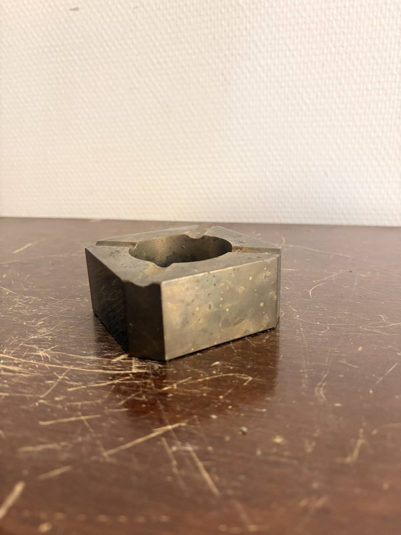 Vintage Geometric Brutalist Mid-Century Bronze Ashtray