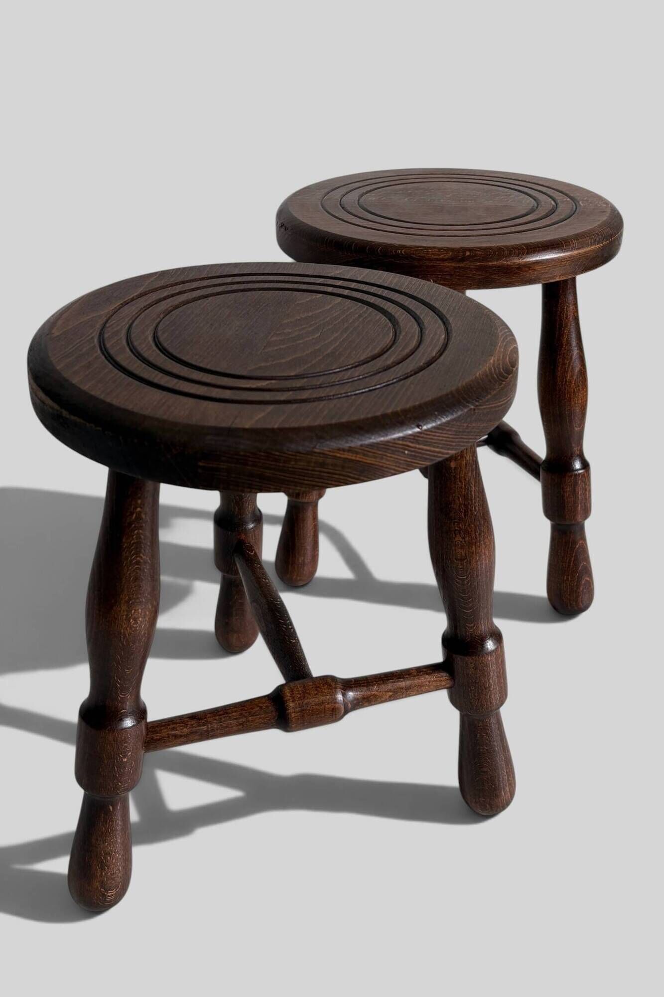 Mid-Century Chestnut Wood Stools Attributed to Charles Dudouyt, 1950s