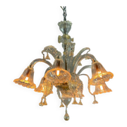 Venetian Chandelier In Golden Murano Glass, 6 Arms Of Light