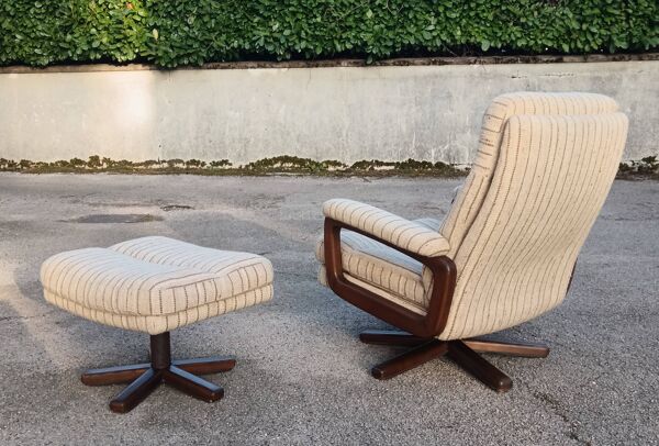 Fauteuil et ottomane pivotant Midcentury 1970