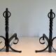 Pair of Neoclassical Fire Dogs in Wrought Iron with Twisted Columns, Finials