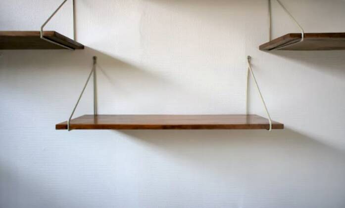 Modular wall shelves in exotic wood
