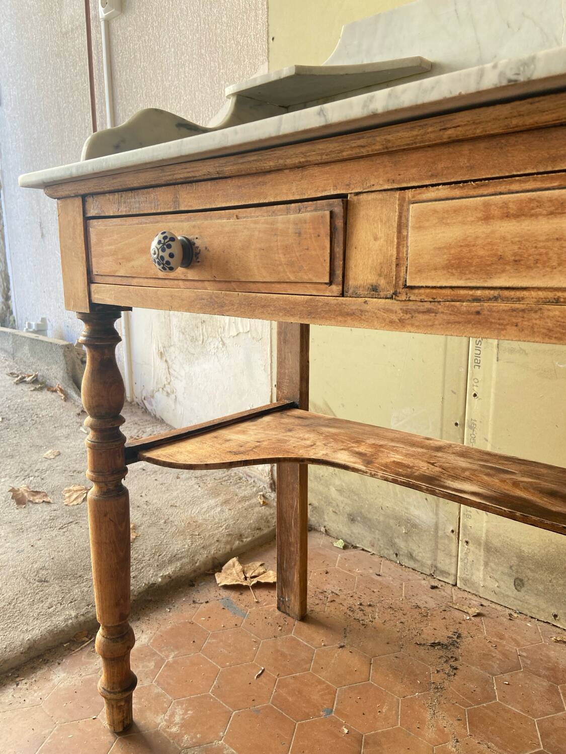 Antique solid wood dressing table with marble top