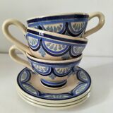 Trio of Ti-Bihan St Malo cups and saucers by Yvon Roy