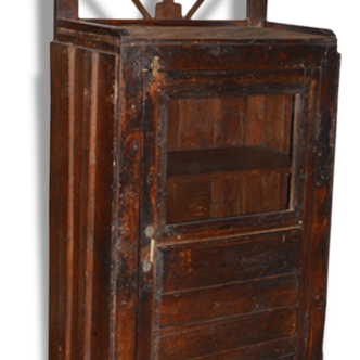 Former small dresser in Burmese teak with cornice top and 1 glass door