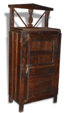 Former small dresser in Burmese teak with cornice top and 1 glass door