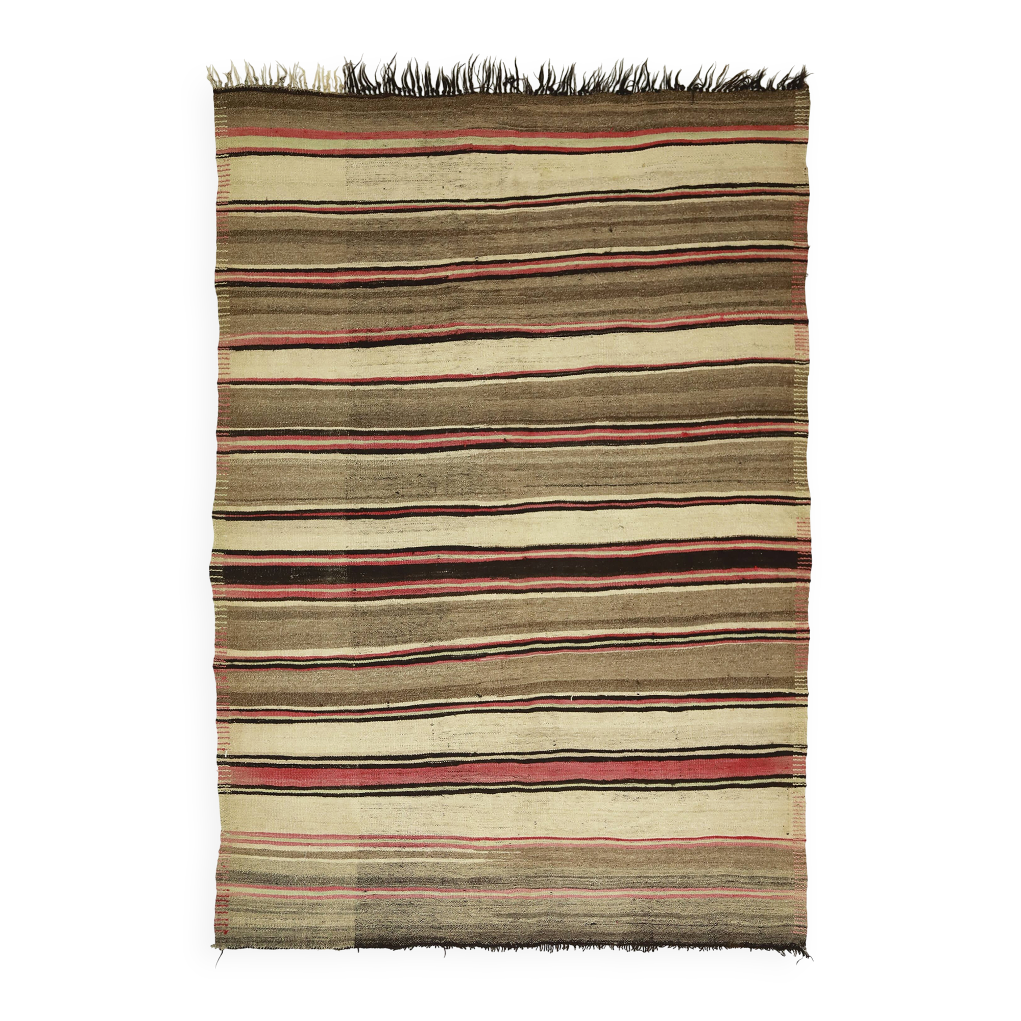 Turkish Kilim Yuruk 185x281 cm Striped Beige Brown Vintage Anatolian