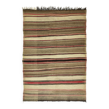 Turkish Kilim Yuruk 185x281 cm Striped Beige Brown Vintage Anatolian