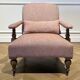 Wooden and red chevron fabric armchair with casters