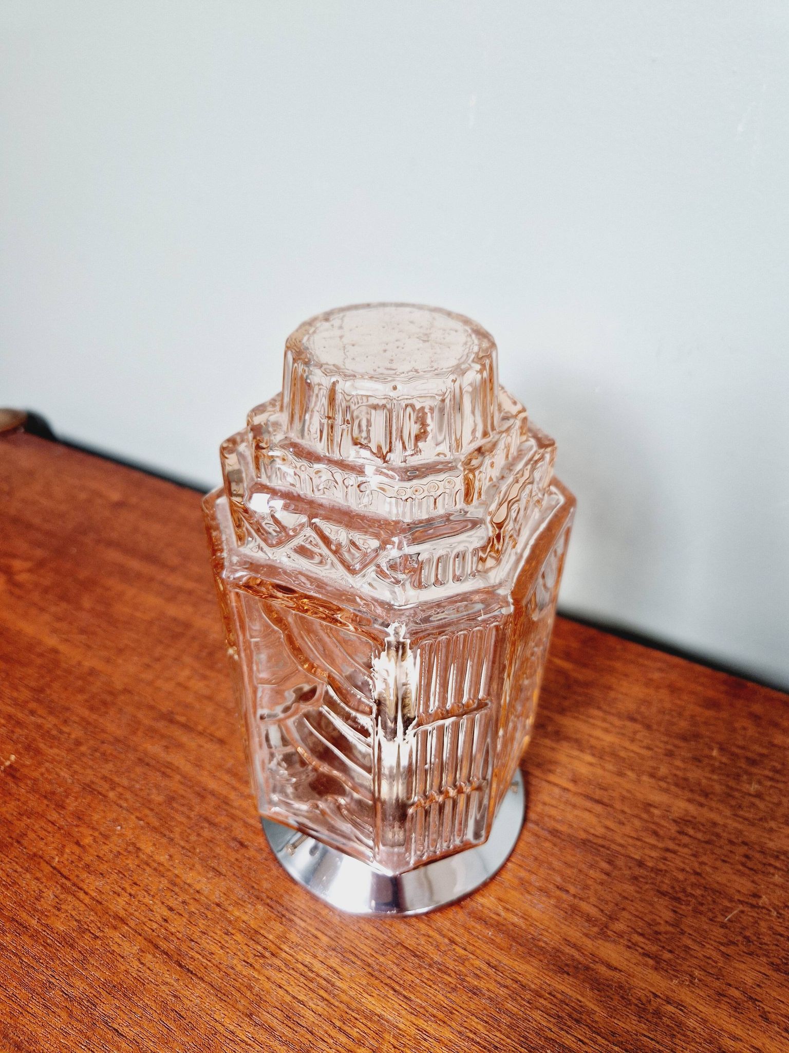 Plafonnier Art Déco Skyscraper en verre transparent rose, années 1920-30