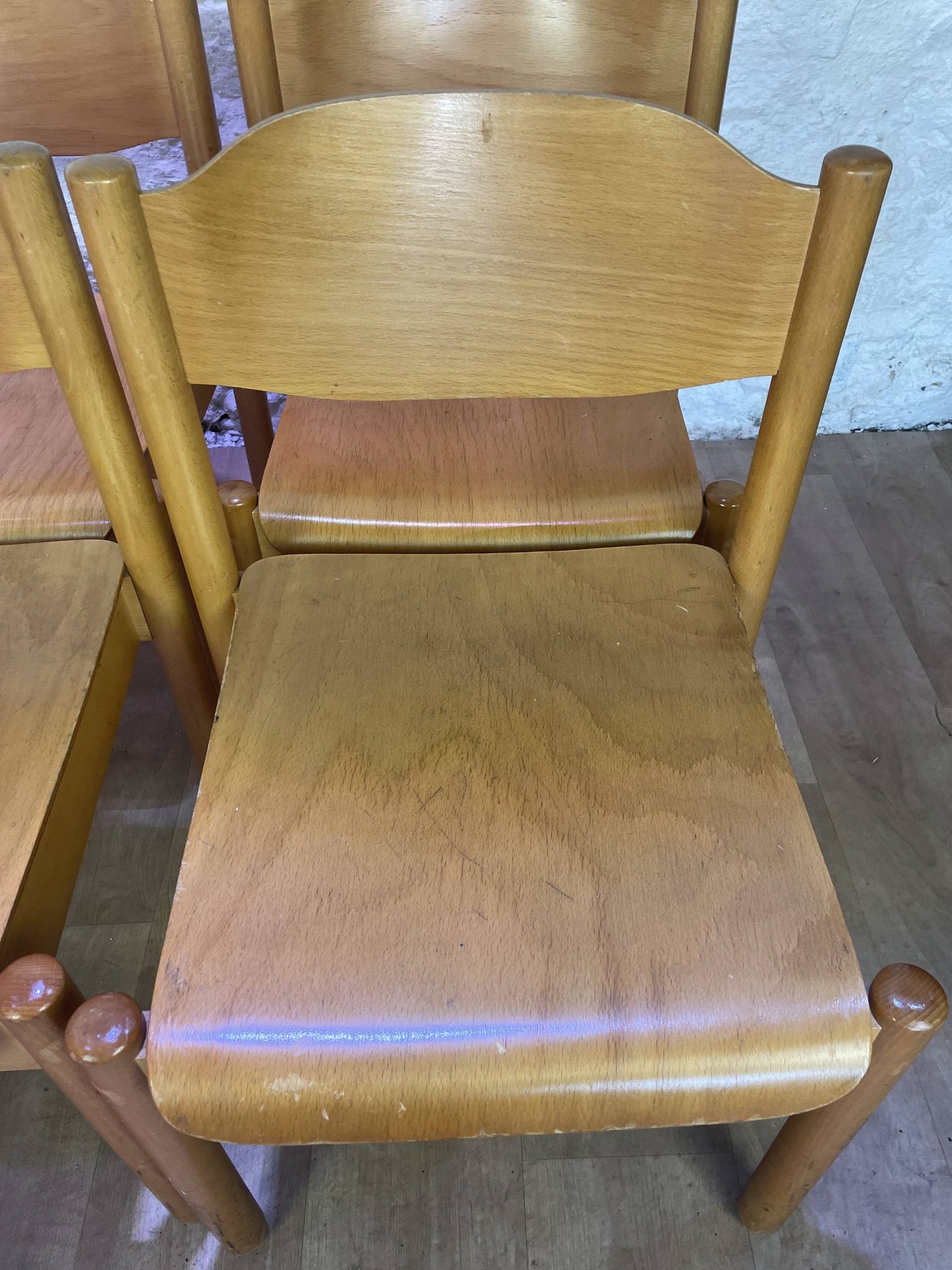 Set of 6 stackable vintage wooden chairs