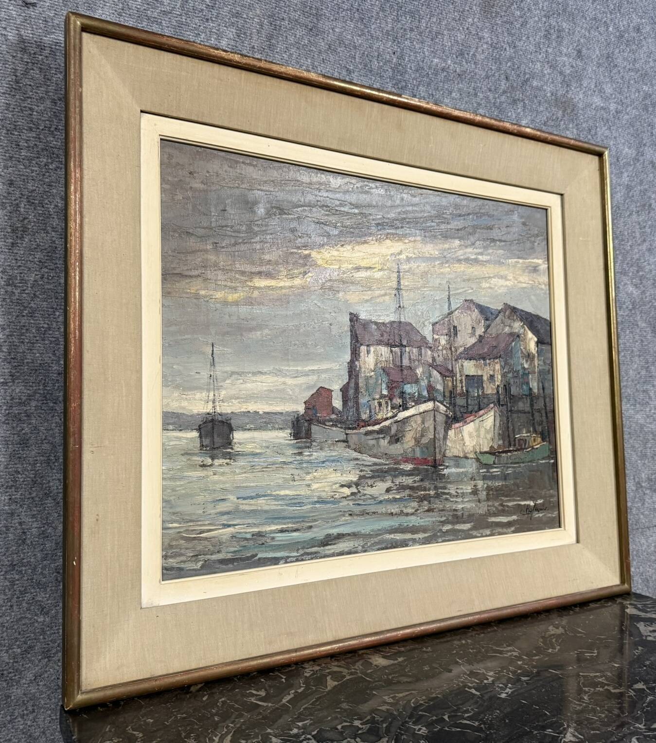 Painting / oil on canvas, Art Deco period, circa 1940 / fishing port