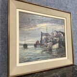 Painting / oil on canvas, Art Deco period, circa 1940 / fishing port