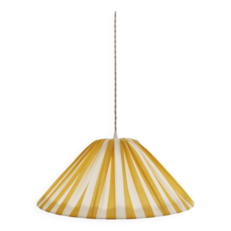 "Malala striped off-white and lemon yellow" conical-shaped striped pendant light