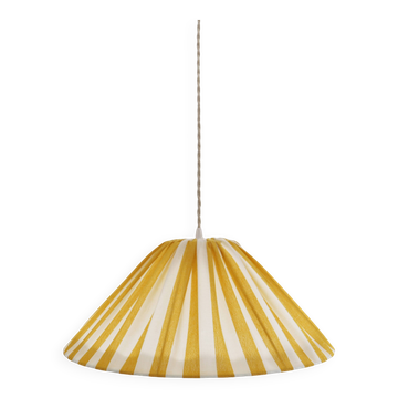 "Malala striped off-white and lemon yellow" conical shaped striped pendant light