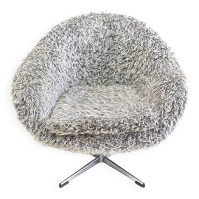 Fauteuil pivotant gris avec piètement étoile en métal fabriqué dans les années 70