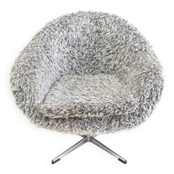 Fauteuil pivotant gris avec piètement étoile en métal fabriqué dans les années 70