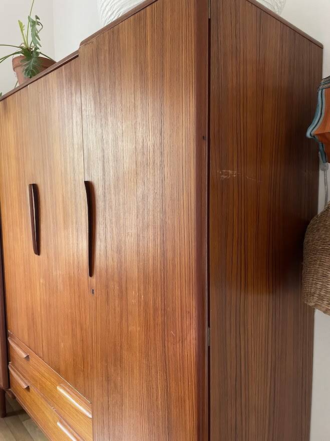 Vintage Scandinavian style teak wardrobe from the 1960s by Tricoire and Vecchione.