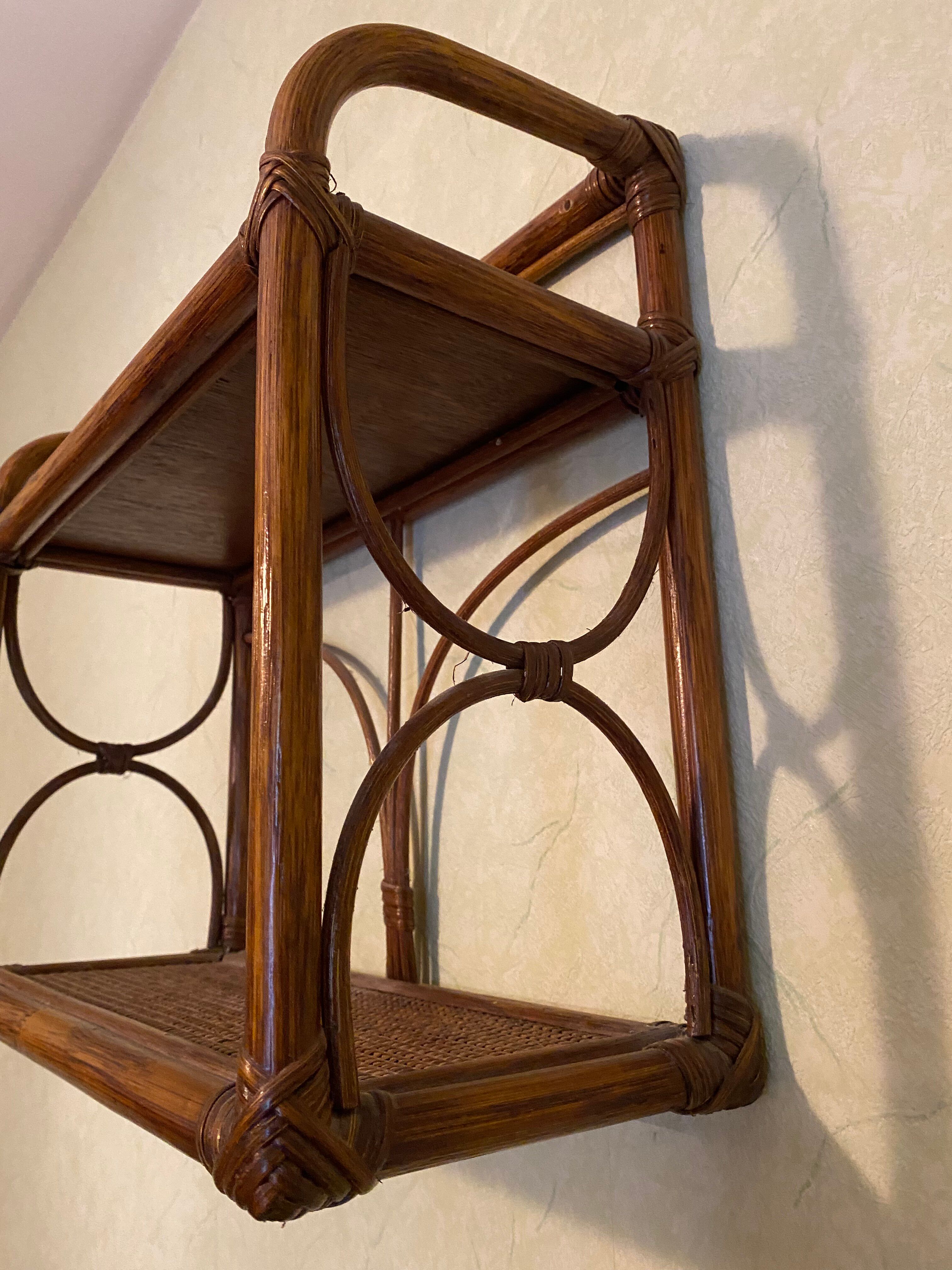 Rattan shelf, vintage 1970s