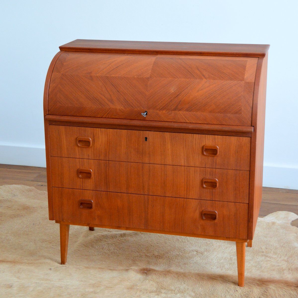 Swedish secretary sliding tray teak 1950s