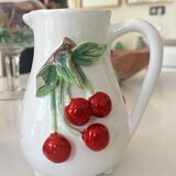 Vintage Barbotine Pitcher with Embossed Cherry Cluster