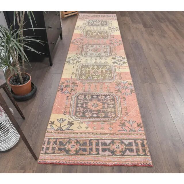 1970s Vintage Turkish Hand-Knotted Floral Runner 84x358