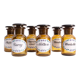 Set of 6 canister for spices, amber glass apothecary bottles