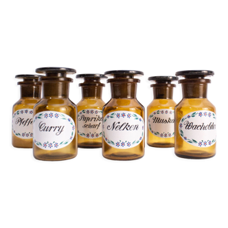 Set de 6 canister pour épices, flacons d'apothicaire en verre ambré