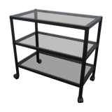 Rolling table serves 3 trays of smoked glass